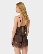 Load image into Gallery viewer, PEONY SHORT CHEMISE AND THONG SET BLACK
